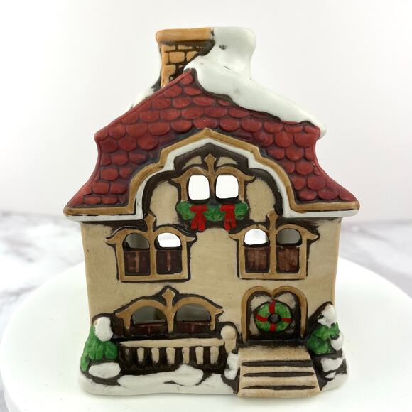 Lefton Vintage Tealight Porcelain Colonial Village House Christmas Candle Holder - Picture 1 of 10